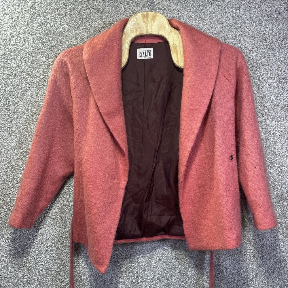 Rialto Jacket Womens Large Pink Mohair Knit Belted 3/4 Sleeve Lined Short